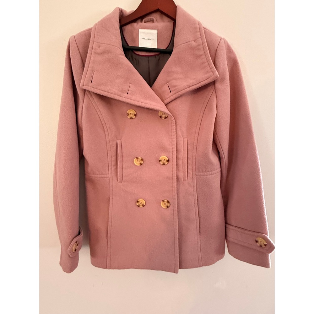 Thread & Supply Womens Blush Pink Double Breasted Peacoat Jacket CC25551 Large